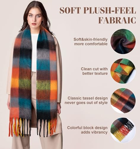 YSense Womens Winter Scarf Chunky Oversized Plaid Thick Blanket Scarf Big Coloured Warm Shawl Wrap2