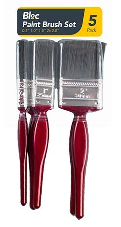 Red Wood with Synthetic Bristles Paint Brushes, Pack of 5 - Assorted Sizes, Ideal for Home Painting & Decorating Tasks