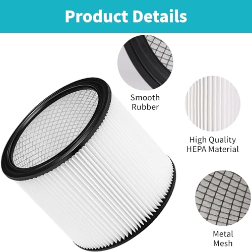 Image of Replacement Filter For Shop Vac Filters 90304 90350 90333 Wet Dry Shop Vac Filter, for Most Wet /Dry Vacuum Cleaners 5 Gallon and Above (2 Replacement Filter + 2 Lids + 4 Foam Sleeve Filters)