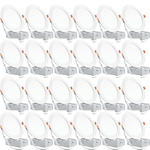 24Pack 6 Inch Ultra-Thin LED Recessed Ceiling Light with Junction Box, 6000K Clear White, 12W 110W Eqv, Dimmable Downlight, 1050LM High Brightness (6500K-Daylight, 6 Inch-24Pack)