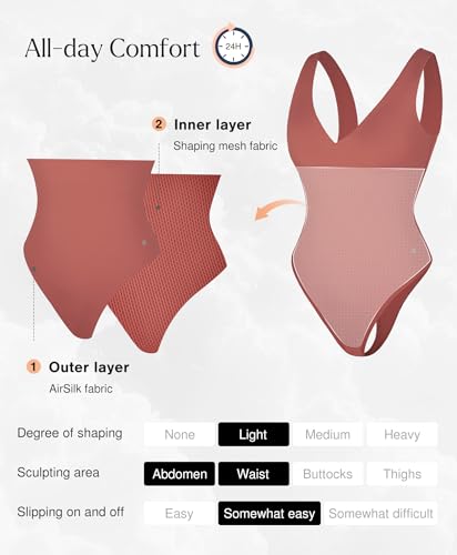 Image of Popilush Shapewear Bodysuit Plunge Deep V Neck Backless Going Out Tank Tops | lightly tummy control bodysuit,Buttery soft stretch fabric, sculpted shape and all-day comfort