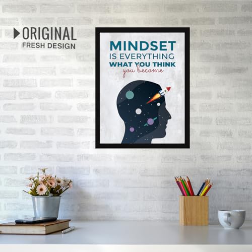 Image of Chaka Chaundh Engineered Wood - - Mindset Is Everything What You Think You Become Quotes Frames - Motivational Quotes Rectangular Wall Frames For Office - (14 X 11 Inches), Black