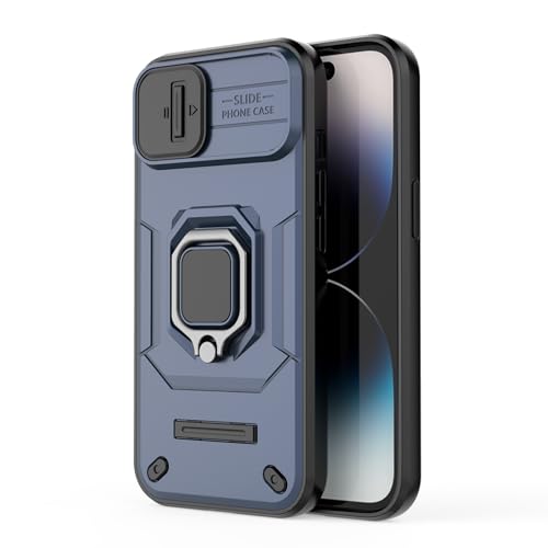 Image of CamShield Pro Case with Slide Camera Protection and 360 Protection Ring Stand Bumper Back Case Cover for iPhone 15 (Blue)