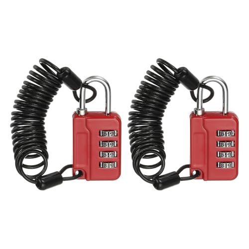 Image of MECCANIXITY Combination Lock, 4 Digit Padlock Combination Outdoor Waterproof Locker Lock with Steel Cable for Gym Luggage Home Sports Hasp Storage, Red Pack of 2