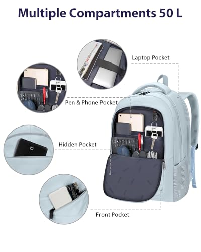 Image of MATEIN 18 Inch Laptop Backpack for Women, TSA Approved Laptop Rucksack Large Capacity 50 L, Anti Theft Backpack with Comfortable Shoulder Straps for College Work Travel, Haze Blue