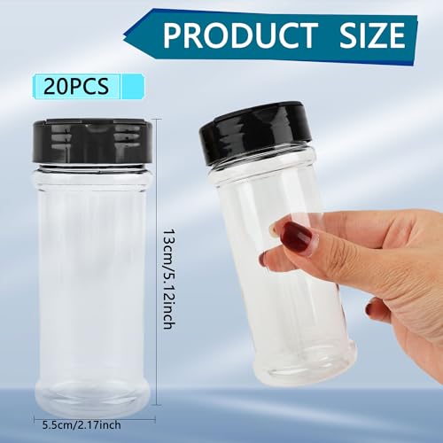 20 Pack 6 oz Plastic Spice Jars with Black Shaker Cap Clear Empty Spice Bottles with Shaker Lids Seasoning Container for Storing Spice Seasoning Powder