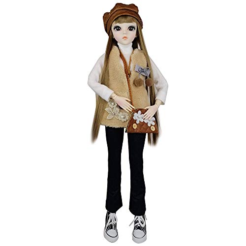 EVA BJD 1/3 bola mecánica Muñeca articulada con el sistema completo de ropa de abrigo Zapatos Calcetines pantalones pelo Accesorios, 1,9 ft Altura 23in (Ellie)