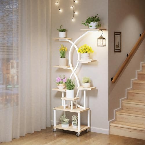 Plant Stand Indoor with Grow Light, 9 Tiered Tall Plant Shelf with Removable Wheels for Multiple Plants , 62