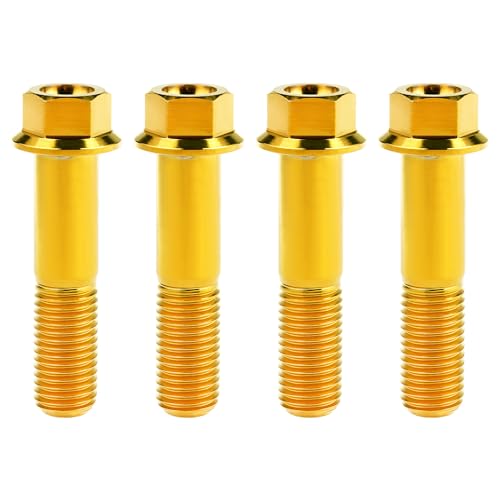 Image of Titanium Bolt Hex Small Flange Head M12x50mm Pitch 1.25, Gold | 30 35 40 45 50 55 60 65 70 75 80 85 90mm 1.25 /1.5mm Pitch Screws for Motorcycle Car Modification Pack of 4