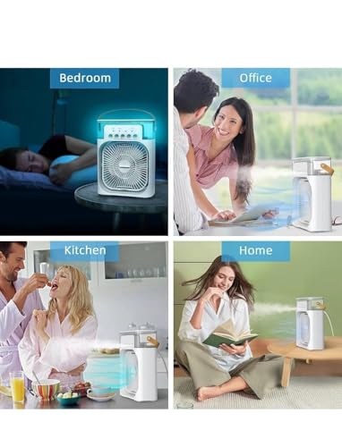 Image of Drumstone (𝐒𝐩𝐞𝐜𝐢𝐚𝐥 𝟏𝟓 𝐘𝐞𝐚𝐫𝐬 𝐖𝐚𝐫𝐫𝐚𝐧𝐭𝐲) Mini Air Cooler with Humidifier, USB Powered Portable Cooling Fan, 3 Speed Personal Air Cooler, 7 Color LED Light, Desktop Evaporative