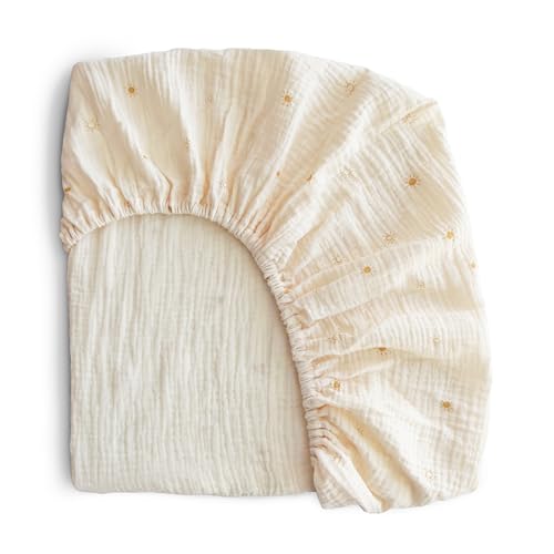 Image of mushie Extra Soft Muslin Fitted Crib Sheet | 192 Thread Count | 28"x 52" (Sun)