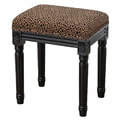 HWLYJQSNL Upholstered Vanity Stool with Carved Dressing Makeup Bench with Solid Wood Legs Multi-Functional and Comfy Retro Bench Piano Seat for Bedroom Bathroom Vanity Table Leopard Print
