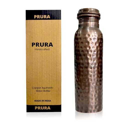 PRURA, ayurvedische Kupfer-Wasserflasche, auslaufsicheres naturreines Kupfergefäß 900ml/30oz – Ansicht 1