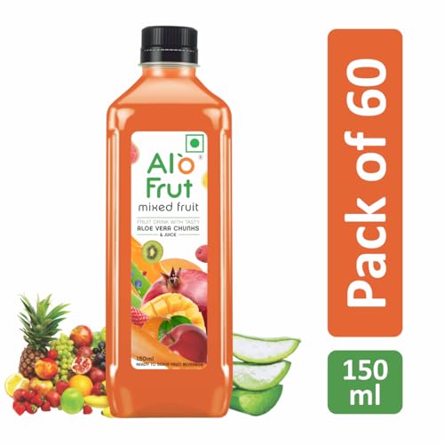 Image of Alo frut Mixed Fruit Drink with Tasty Aloevera Chunks & Juice| Goodness of Fruits and Aloevera | Ready-to-Serve Fruit Juice| Mixed Fruit Juice-150ml (Pack of 60)