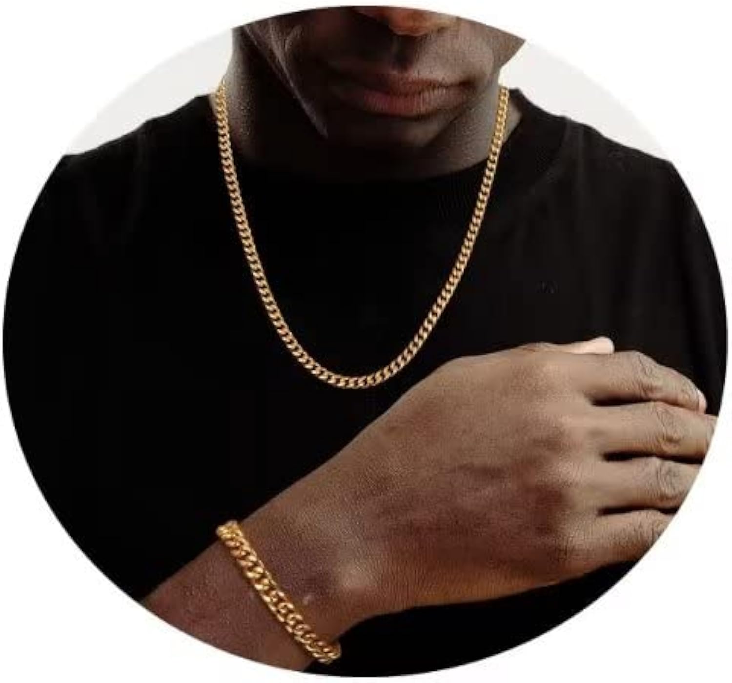 18K Real Gold Plated Silver Black Chain Necklace and Bracelets for Men Gifts, Necklace and Bracelet Set for Men Bracelets for Men Cuban Chain for