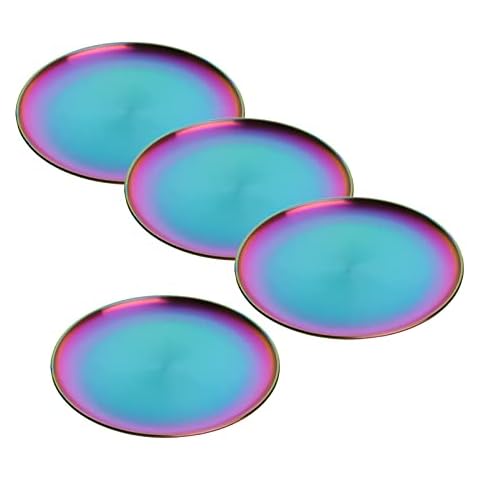 4-teiliges großes Speiseteller-Set, Dessertteller, Salatteller-Set, 30 cm, bunte Edelstahl-Metallplatte Cover