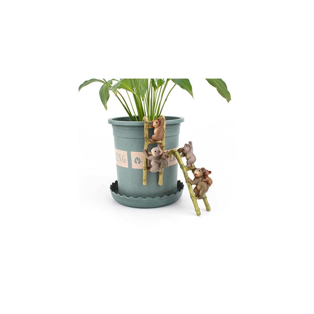 qiansheng 2 pack garden koala statues terrarium flower pot hanger and vase hugger miniature koala family climbing ladder fairy garden ornaments animal planter hanging pendant decorations