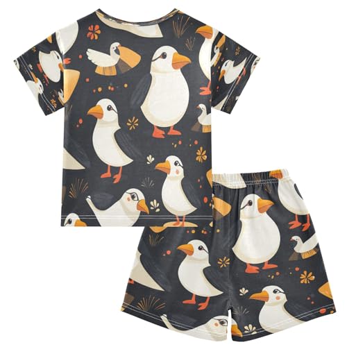 Pajama Sets Short Sleeve Birds on Black Background Soft Cotton Summer Sleepwear 2 Piece PJS Size 5-14T2