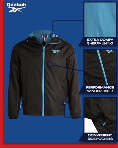 Reebok Men's Jacket - Wind and Water Resistant Full Zip Sherpa Lined Hooded Windbreaker Jackets for Men (Sizes: S-XL)2