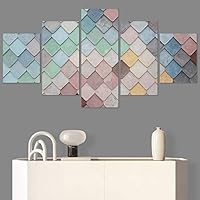 SIGNWIN 5 Panel Canvas Wall Art Modern Art Abstract Closeup Geometric Lights Mixed Media Modern Multicolor for Home Decorations Ready to Hang - 60