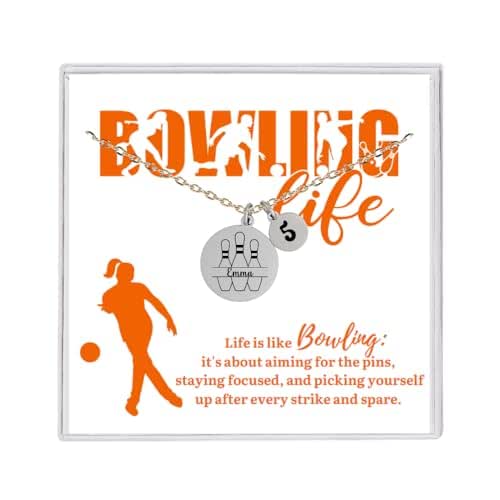 Bowling Necklace, Personalized Sport Team Gift, Bowling Charm Necklace w/Name