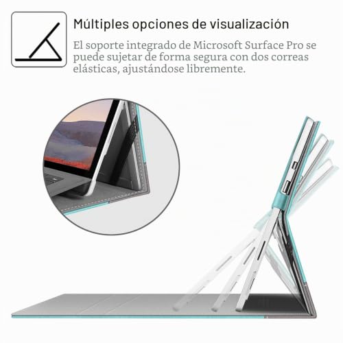 Carcasa Surface Pro con soporte multiángulo ajustable y bolsillo exterior verde menta 3