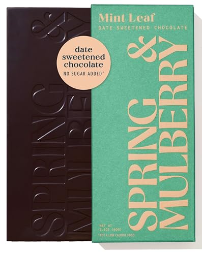 Spring & Mulberry Dark Chocolate Bars &ndash; Healthy Dark Chocolate, Date-Sweetened - Mint Leaf 6 Pack