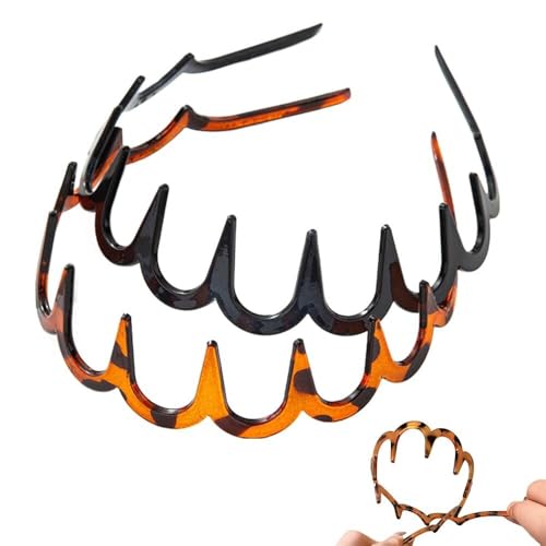 2025 New U Shape Fashion Tooth Hair Comb Headband, High Cranium Head Bands for Women's Hair, Reversible Korean Headbands with Teeth for Women Gifts for Teen Girls (Black+Amber, One Size)(Black+Amber)