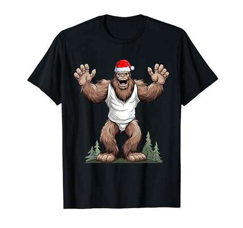 Bigfoot Wearing Santa Hat Xmas Bigfoot Lover Christmas Camiseta