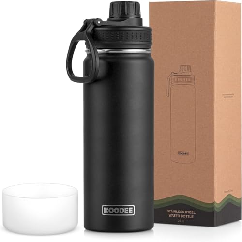Image of koodee 26 oz Insulated Water Bottle Stainless Steel Double Wall Vacuum Metal Sports Water Bottle with Leakproof Spout Lid, Wide Mouth Water Bottle (Black)