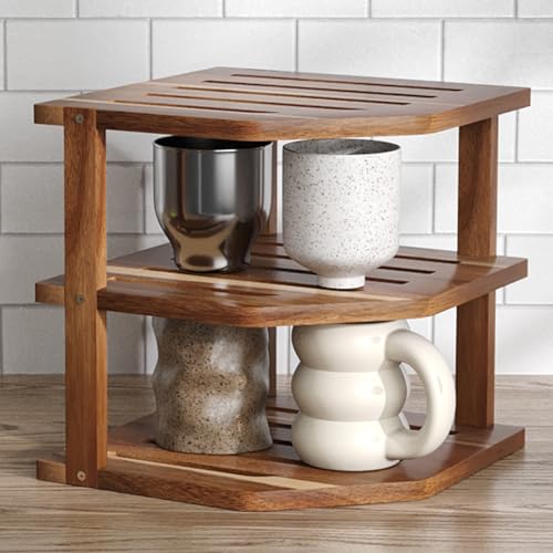 VERTORGAN 3 Tier Acacia Wood Corner Shelf,Dish Drying Rack,Plate...