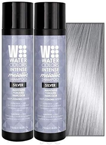 Watercolors Intense Metallic Color Depositing Sulfate Free Shampoo, Maintains & Enhances Hair Color (INTENSE METALLIC SILVER 8.5 Fl Oz) 2 PACK.