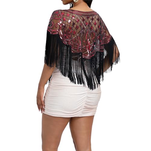 Women's 1920s Sequin Shawl Wraps Fringe Capelet Shawls Gatsby Accessories for Harlem Night4