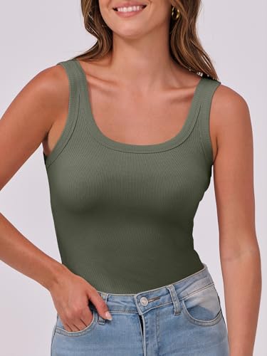 Image of ANRABESS Womens Sleeveless Scoop Neck Tank Top Ribbed Fitted Summer Basic Slim Cute Tops 2026