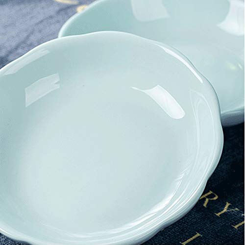 Sizikato 6Pcs Light Blue Porcelain Snack Plates, 4-Inch Flower-Shaped Appetizer Plate Dipping Bowl. #TOP1