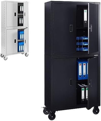 Arebos Office Filing Cabinet, Black, 195 x 40 x 90 cm, Set of 2, ...