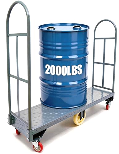 2000LBS Heavy Duty U-Boat Platform Truck, 60.5" L x 15.7" W Narrow Aisle U-Boat Platform Truck Dolly w/6 Wheels and Foot Brake, Industrial Utility Cart for Warehouse, Job Site