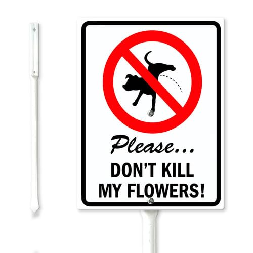 Soliyoahee Don't Kill My Flowers No Dog Pee Yard Sign with Stakes 4.6x6inch Sturdy Aluminum Yard Signs Fade Resistant Outdoor Keep Off Grass Sign for Lawn Garden Easy Install