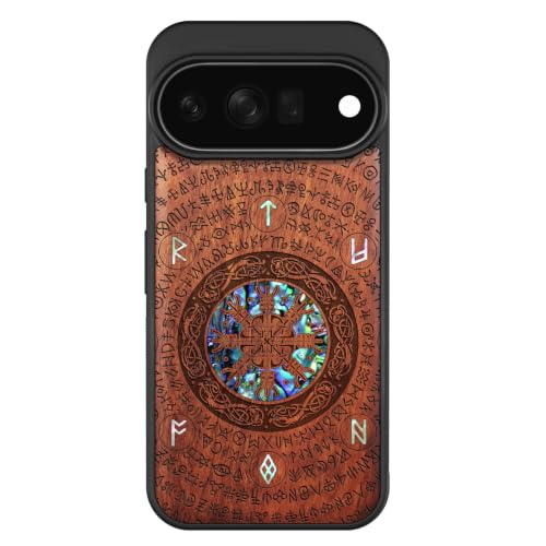 Coque Pixel 11 Pro XL Bois et Nacre Véritable Carveit Vegvisir Magnétique