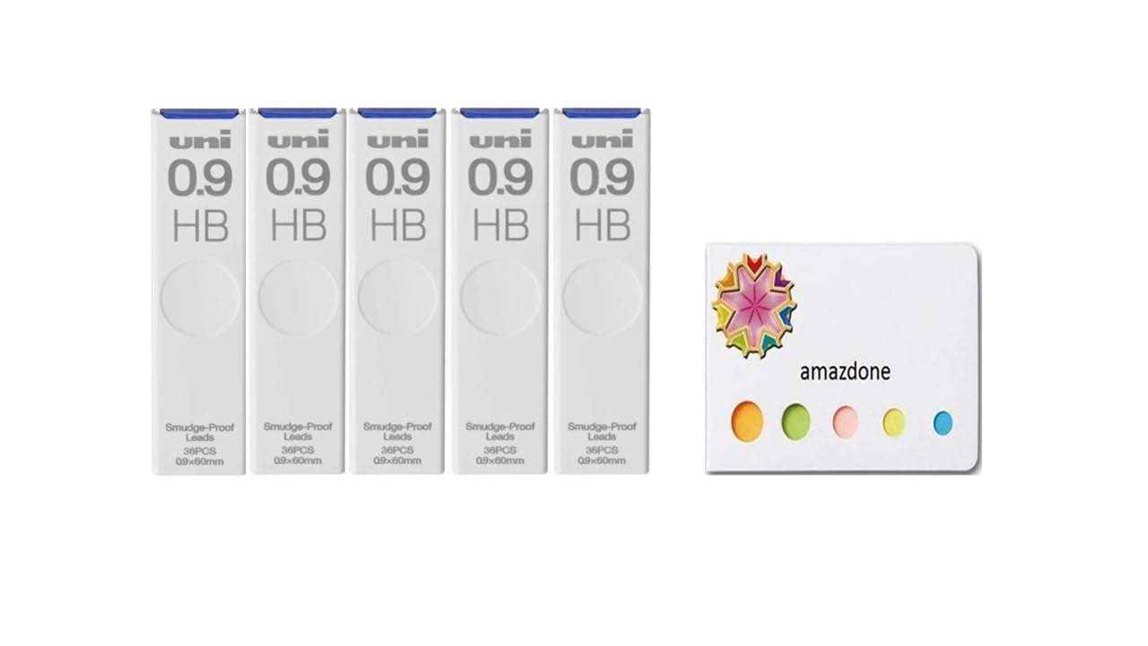 amazdone Uni Mechanical Pencil Lead,The Uni Smudge-Proof Leads 0.9mm(ULS0936)/HB - 5 Pack/total 180 Leads, Sticky Notes Value Set