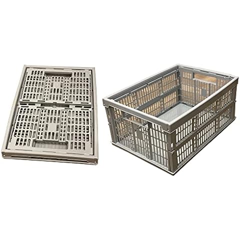 Folding Collapsible Plastic Storage Crates Boxes Stackable Basket Grey kitchen, Laundry, home (Pack of 1, Grey) Cover