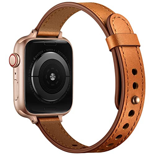 Bracelet Apple Watch élégant en cuir véritable pleine fleur, le cadeau idéal pour femme