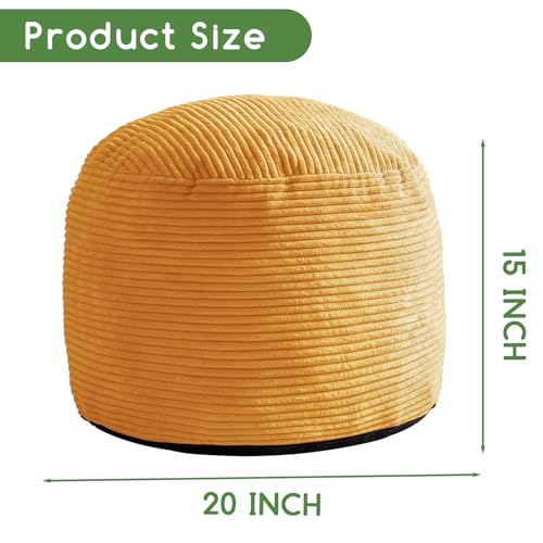 HIGOGOGO Round Stuffed Pouf Ottoman, Corduroy Poufs with Foam Chunk Filling, Furry and Fluffy Pouf Foot Stool Storage Ottoman, 20 X 15 Floor Poufs Foot Rest for Living Room, Orange