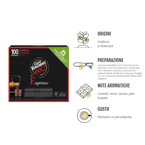 Caffè Vergnano Èspresso1882 - 100 Capsule Caffè Compatibili Nespresso e Compostabili, Cremoso - Pack da 100 capsule - Immagine 3