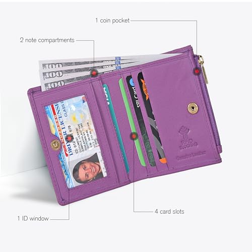 Image of Oak Leathers Wallet For Women Full Grain Leather - Small RFID Coin Purse Credit Card & ID Holder for Ladies,Bifold Wallets for Teenager | Small