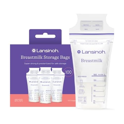 Lansinoh Breastmilk Storage Bags, 100 Count, Baby Essentials, Fast Freeze & Thaw Breast Milk Bags for Baby Bottle Feeding, Superior Strength & Stretch, 6 Ounce Cover