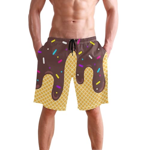 Men's Swim Trunks,Brown Ice Cream Quick Dry Swimming Board Shorts, Breathable Beach Swimwear Summer Swim Shorts with Pockets XX-Large2