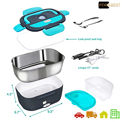 Forabest Electric Lunch Box Food Heater 2-In-1 Portable Food Warmer Lunch Box For Car & Home – Leak Proof, 2 Compartments, Removable 304 Stainless Steel Container, Ss Fork & Spoon And Carry Bag #TOP3