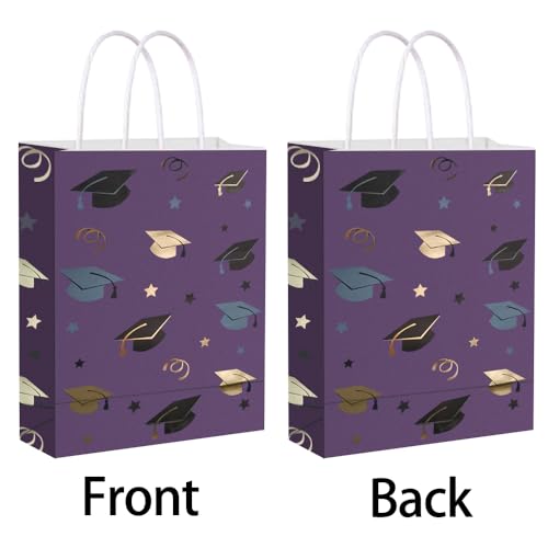 Image of 12 Pieces Graduate Gift Bags, Graduation Party Decorations (Purple Gold)