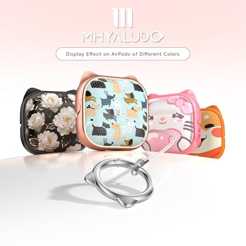 Image of for AirPods 4 Case with Cleaning Kit, Cute Cat Ear Print Design & Cute Buckle, Inverted Phone Holder Design, Top Safe Lock Buckle Design, for Girls AirPods 4 case 2024, Rose Gold Animal